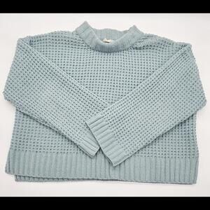Altar'd State Waffle Weave Oversized Crew Neck Sweater Green Large